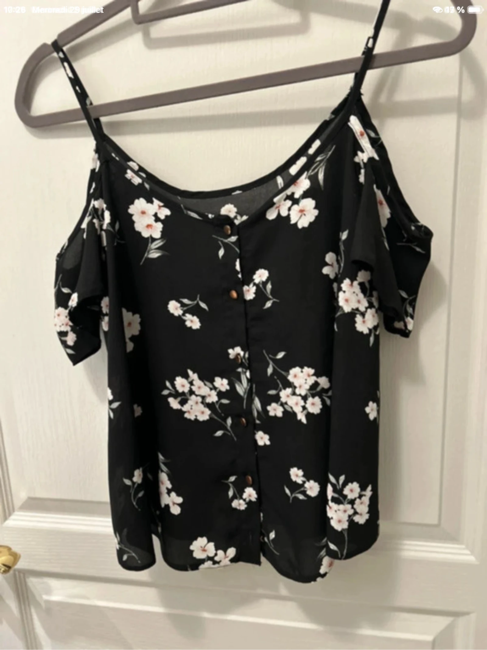 Top Blusa floral de manga corta con hombros descubiertos PROMOD💕 – photo 2